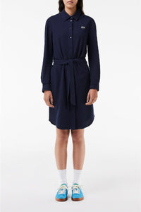 Robe à ceinture en piqué - Marine