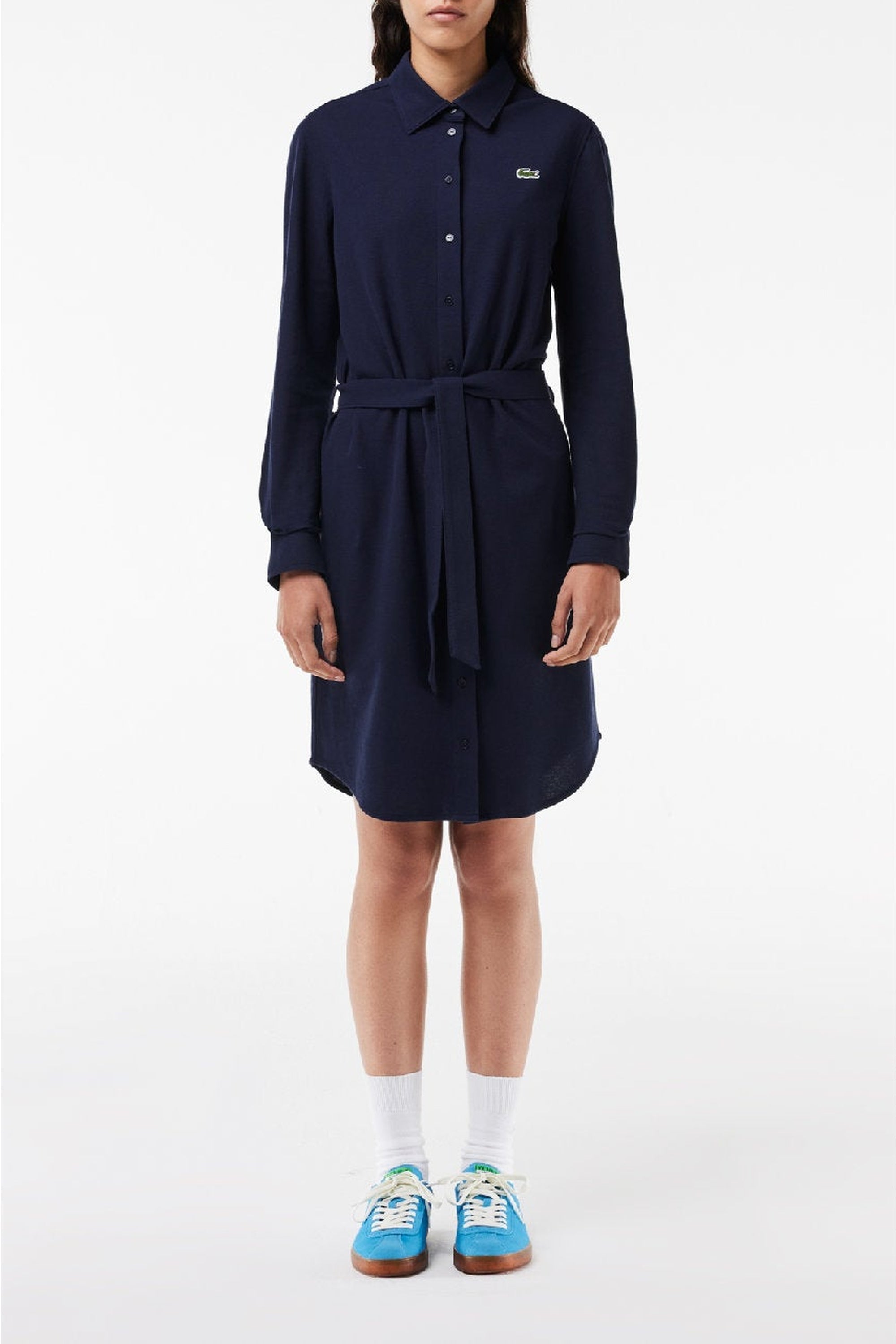 Robe à ceinture en piqué - Marine