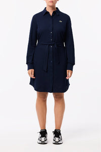 Robe à ceinture en piqué - Marine