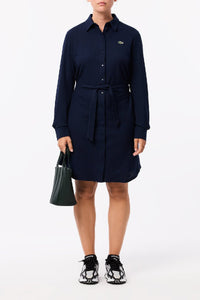 Robe à ceinture en piqué - Marine