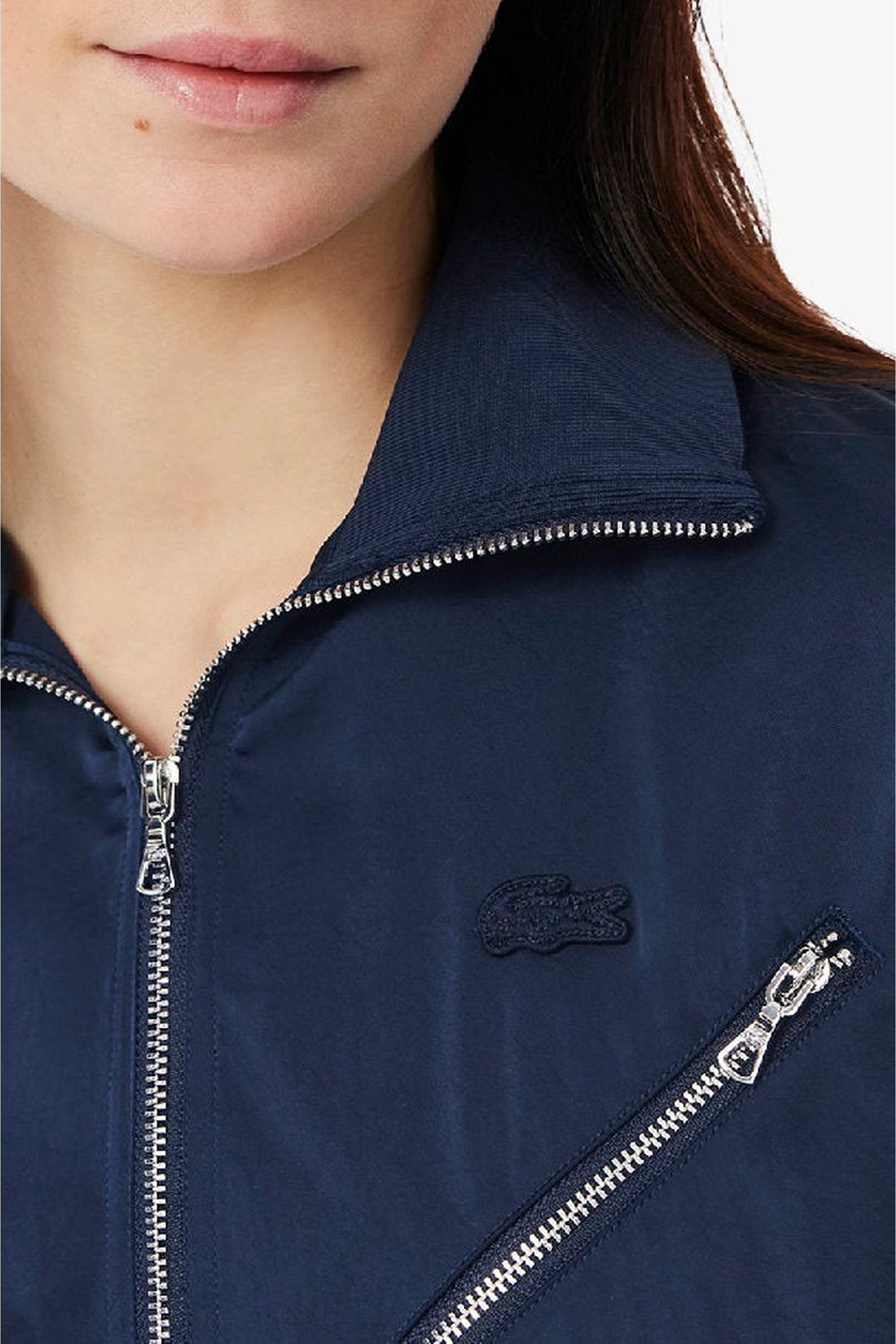 Robe fluide ceinturée à manches longues en satin - Marine