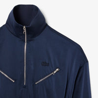 Robe fluide ceinturée à manches longues en satin - Marine