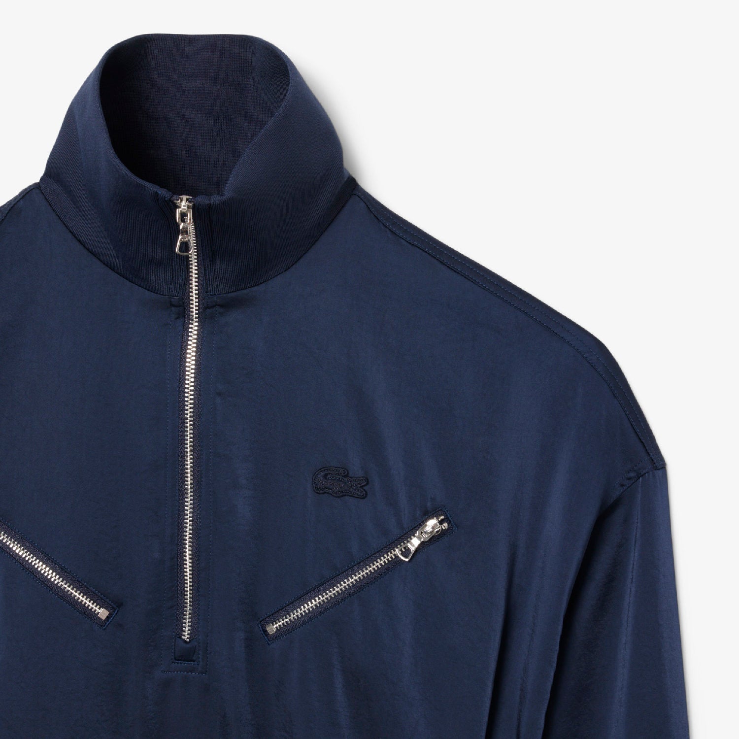 Robe fluide ceinturée à manches longues en satin - Marine