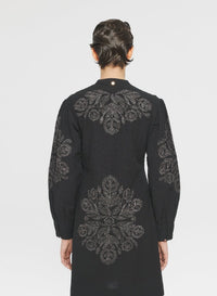 Robe courte brodée Eglantine - Black