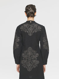 Robe courte brodée Eglantine - Black