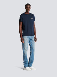 T-shirt à logo balmain vintage gel - Marine Fonce & Gris Chromé