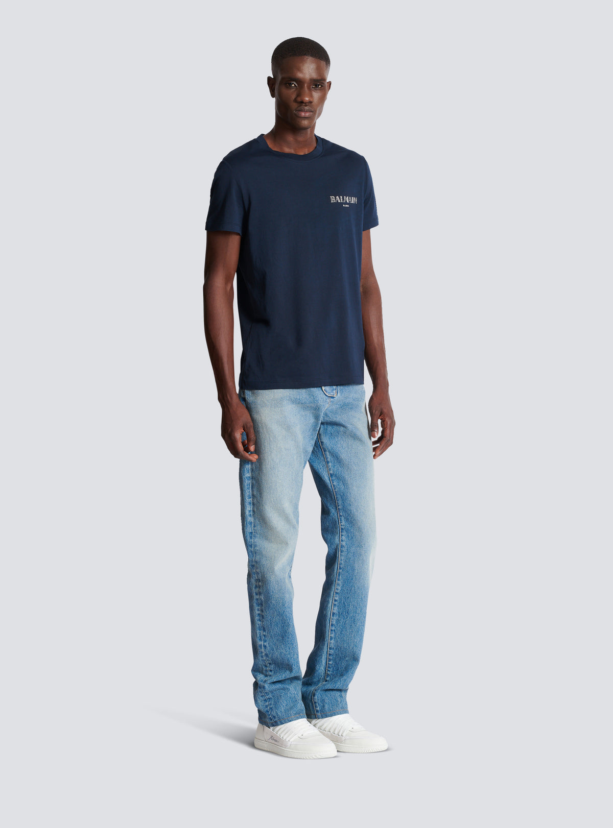 T-shirt à logo balmain vintage gel - Marine Fonce & Gris Chromé