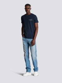 T-shirt à logo balmain vintage gel - Marine Fonce & Gris Chromé