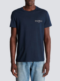 T-shirt à logo balmain vintage gel - Marine Fonce & Gris Chromé