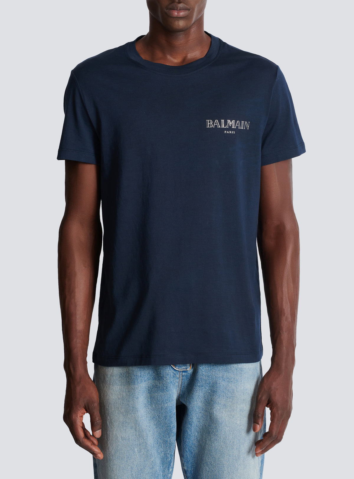T-shirt à logo balmain vintage gel - Marine Fonce & Gris Chromé