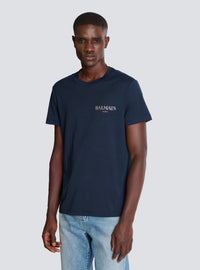 T-shirt à logo balmain vintage gel - Marine Fonce & Gris Chromé