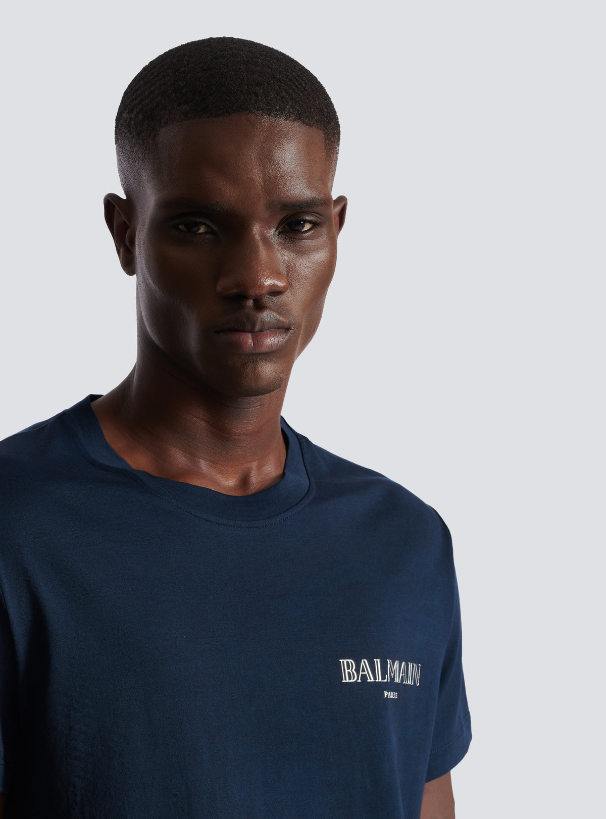 T-shirt à logo balmain vintage gel - Marine Fonce & Gris Chromé