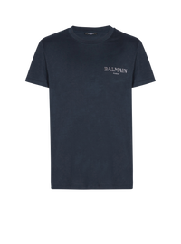 T-shirt à logo balmain vintage gel - Marine Fonce & Gris Chromé