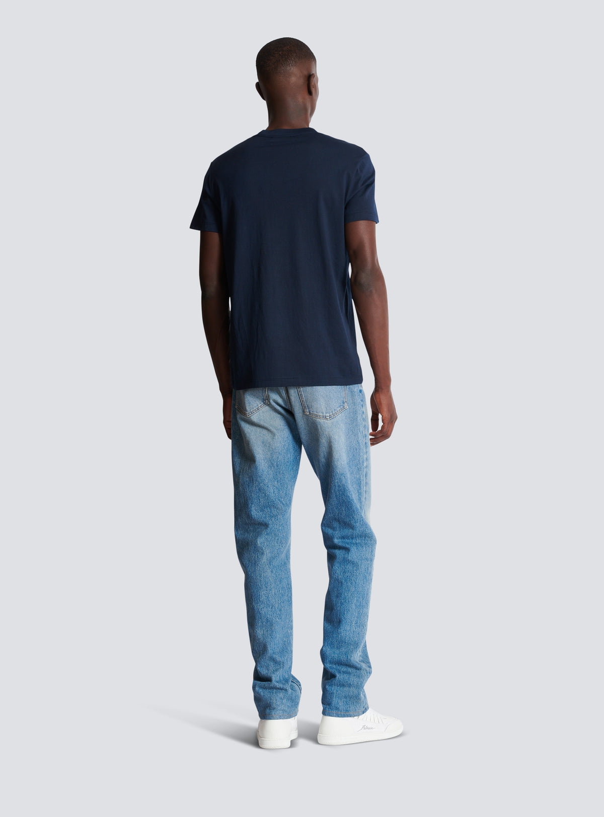 T-shirt à logo balmain vintage gel - Marine Fonce & Gris Chromé