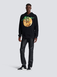 Hoodie imprimé balmain universe logo et planète - Noir & Or & Jade