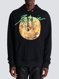 Hoodie imprimé balmain universe logo et planète - Noir & Or & Jade