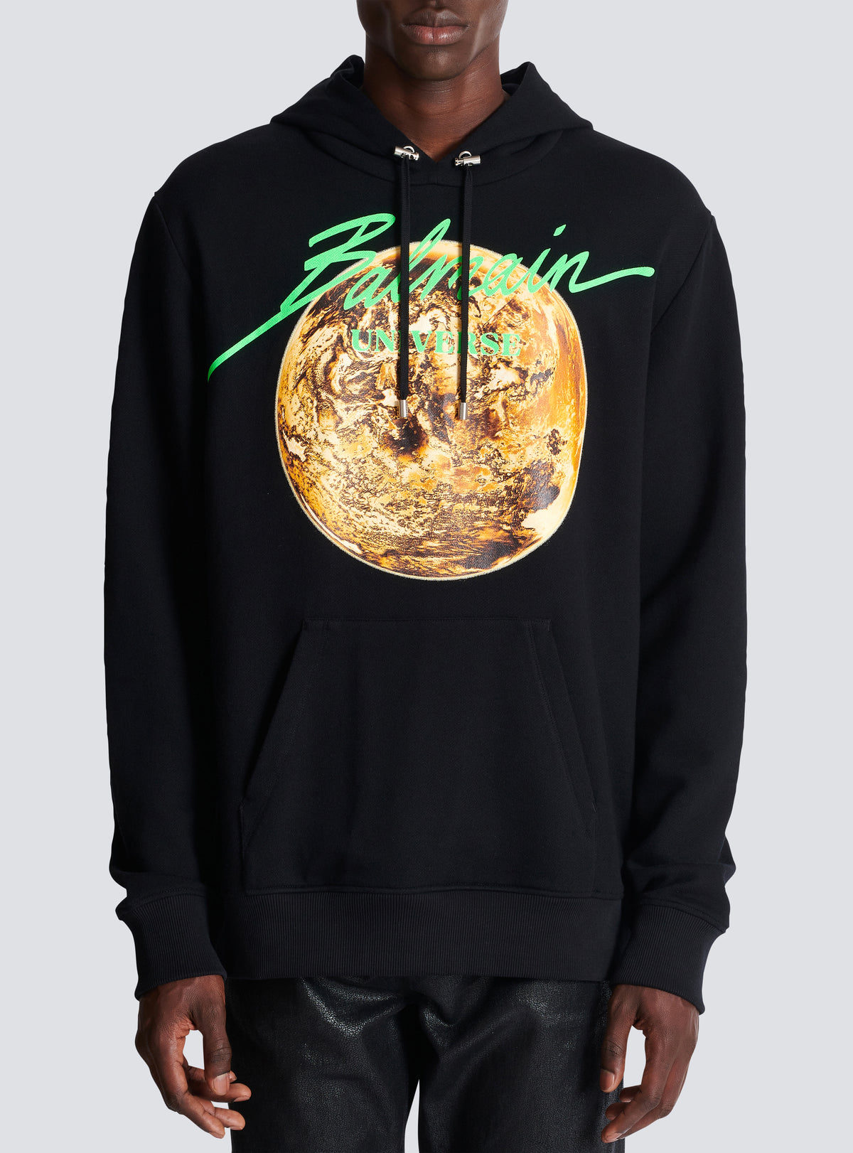 Hoodie imprimé balmain universe logo et planète - Noir & Or & Jade