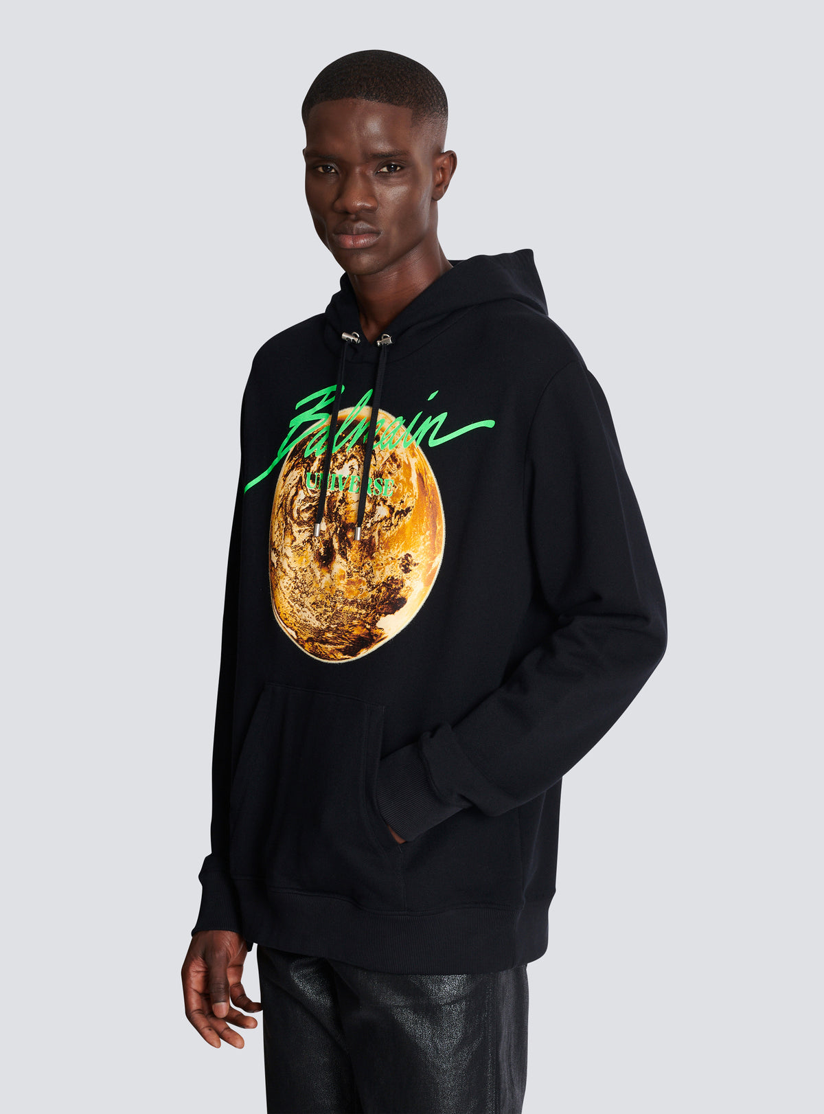 Hoodie imprimé balmain universe logo et planète - Noir & Or & Jade