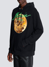 Sweat à capuche imprimé planète - Noir & Or & Jade