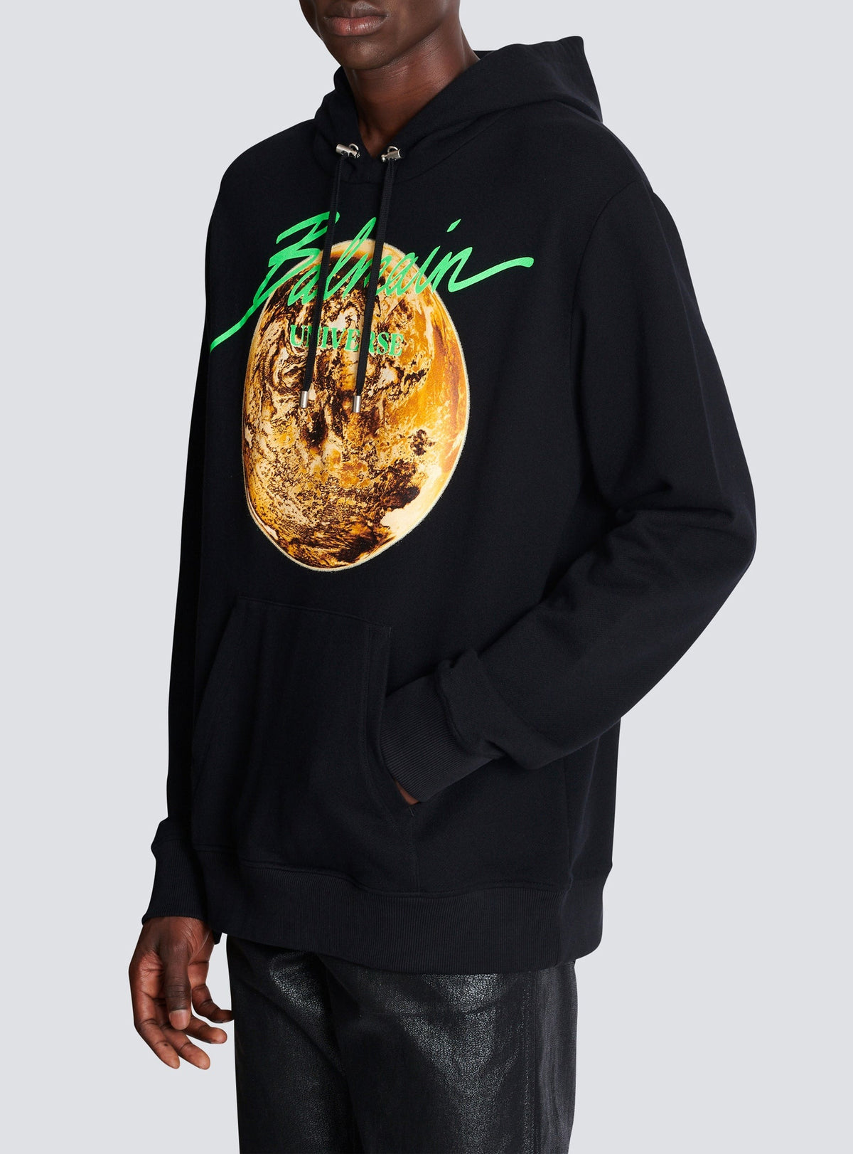 Sweat à capuche imprimé planète - Noir & Or & Jade