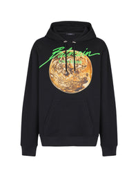 Sweat à capuche imprimé planète - Noir & Or & Jade