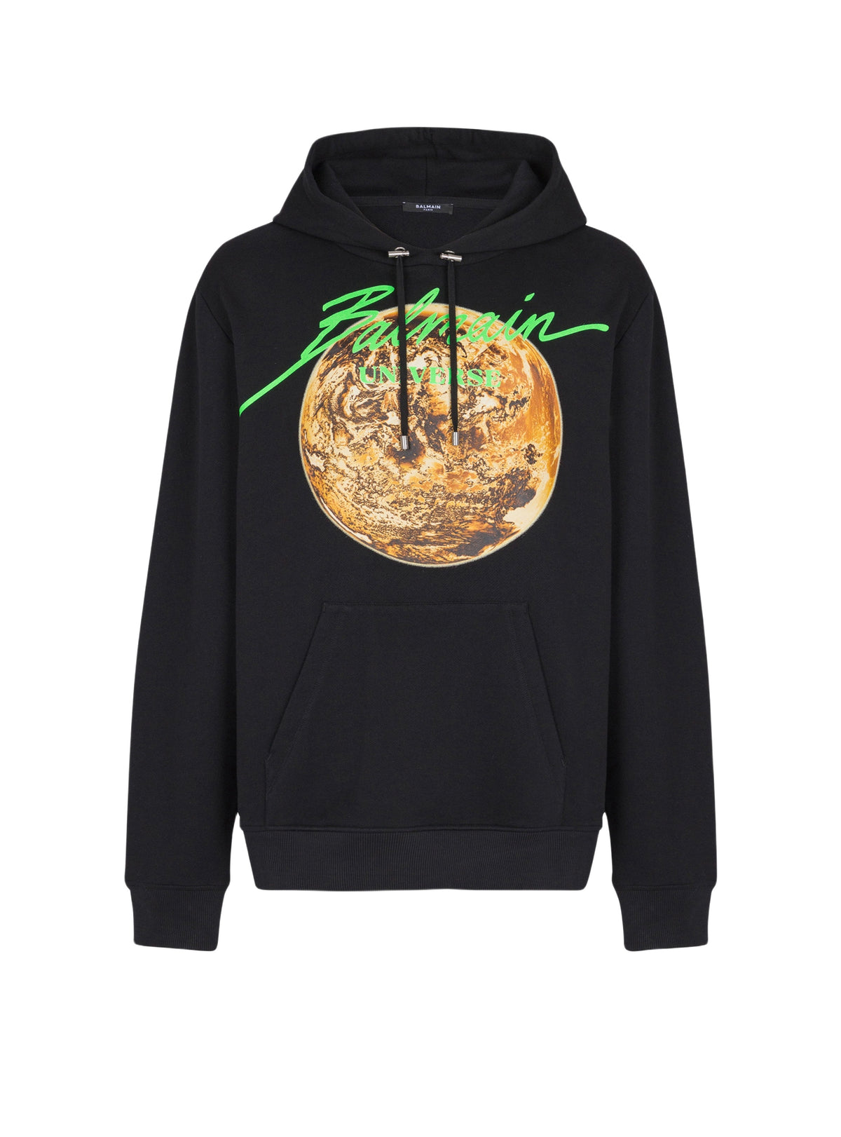 Sweat à capuche imprimé planète - Noir & Or & Jade