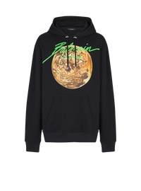 Hoodie imprimé balmain universe logo et planète - Noir & Or & Jade