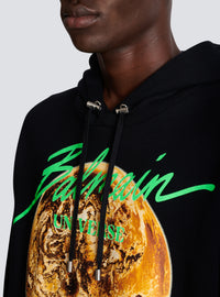 Hoodie imprimé balmain universe logo et planète - Noir & Or & Jade