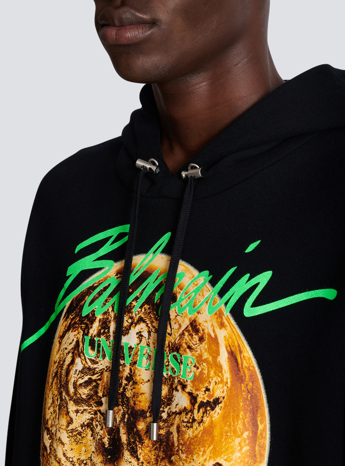 Hoodie imprimé balmain universe logo et planète - Noir & Or & Jade