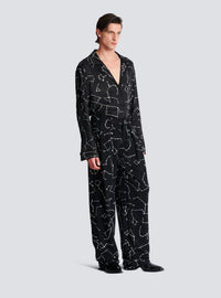 Pantalon en crêpe avec strass motif constellation - Noir & Cristal