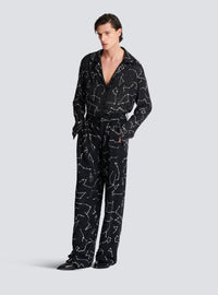 Pantalon en crêpe avec strass motif constellation - Noir & Cristal