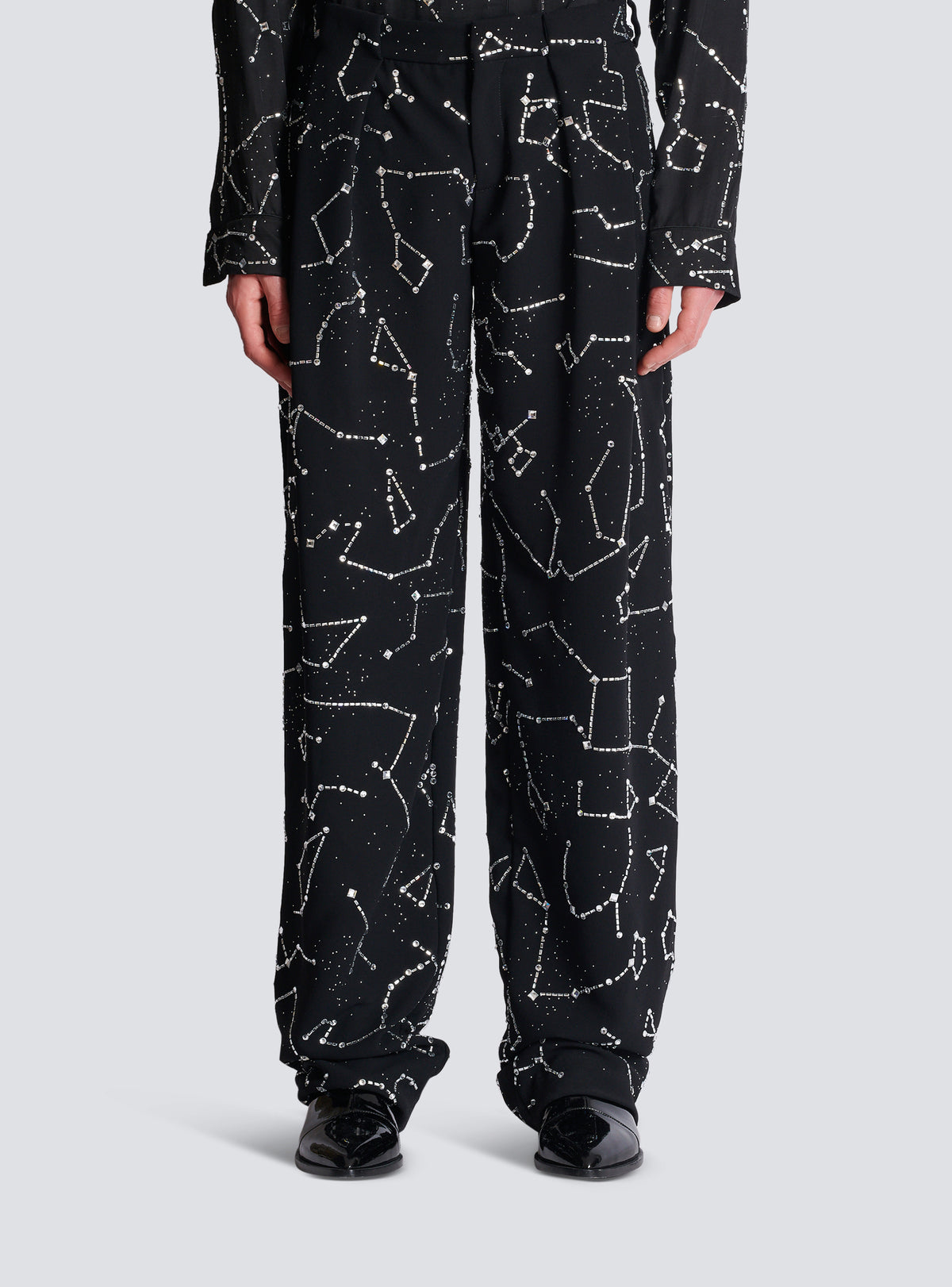 Pantalon en crêpe avec strass motif constellation - Noir & Cristal