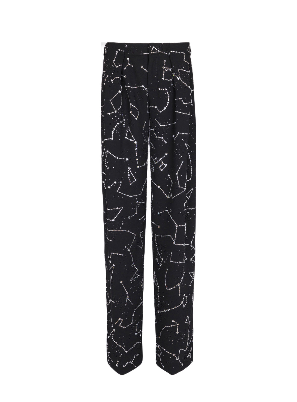 Crepe trousers with constellation rhinestone motif - Black & Crystal
