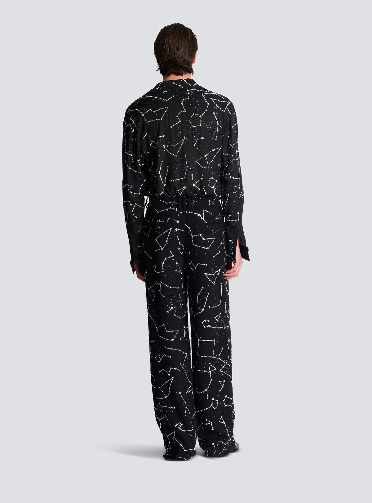 Pantalon en crêpe avec strass motif constellation - Noir & Cristal