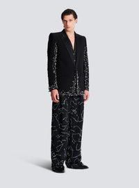 Veste 1 bouton brodée motif constellation  - Noir & Cristal