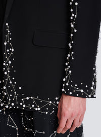 Veste 1 bouton brodée motif constellation  - Noir & Cristal