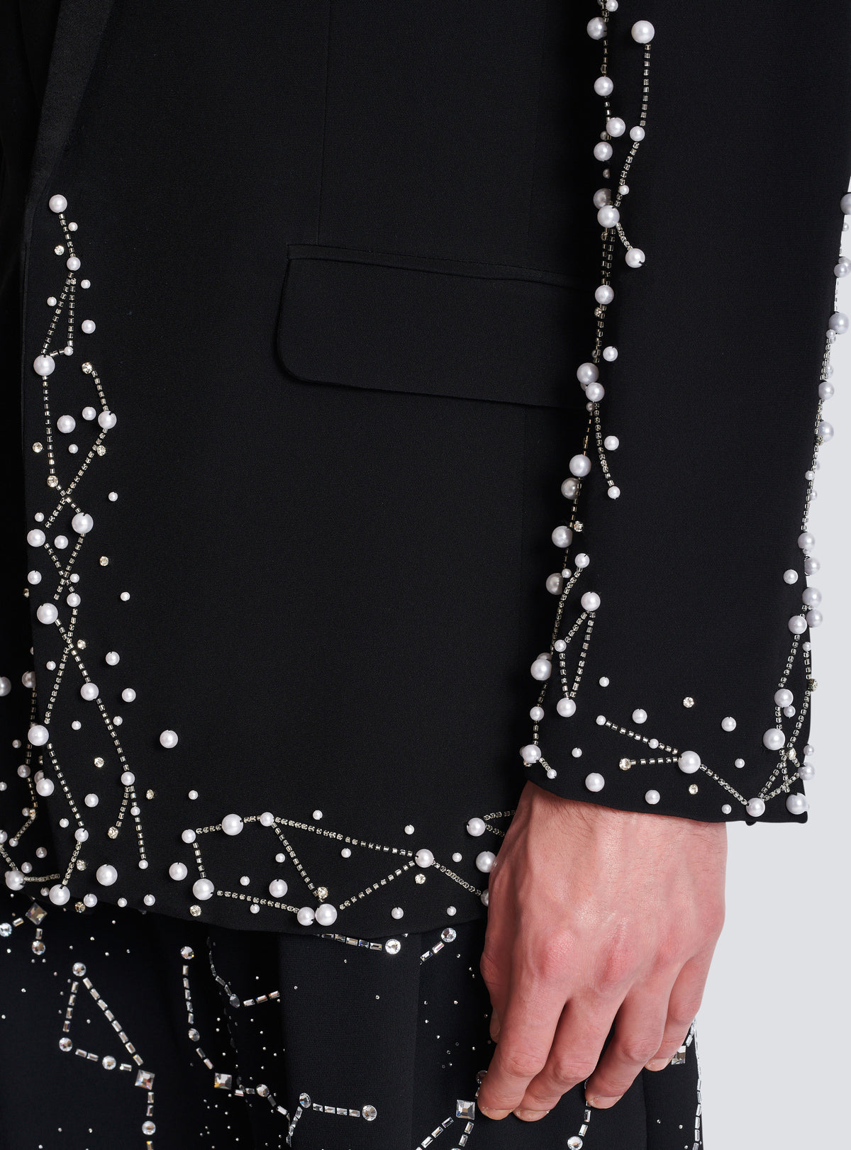 Veste 1 bouton brodée motif constellation  - Noir & Cristal