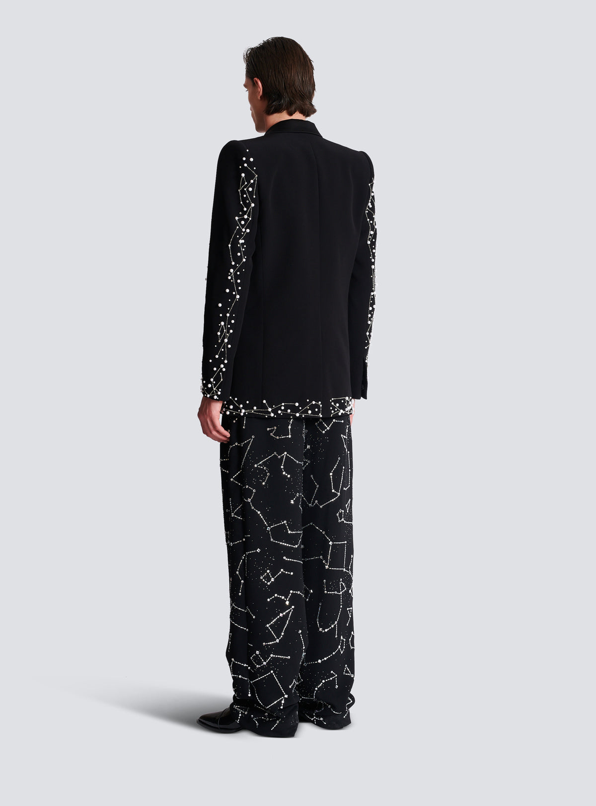 Veste 1 bouton brodée motif constellation  - Noir & Cristal
