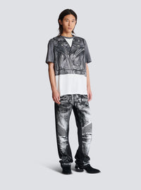 T-shirt imprimé trompe-l’œil veste biker - Noir & Blanc