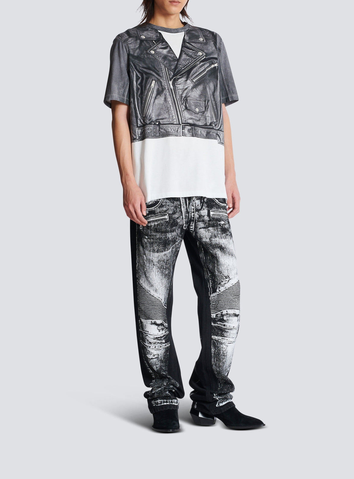 T-shirt imprimé veste biker - Noir & Blanc