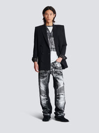 T-shirt imprimé trompe-l’œil veste biker - Noir & Blanc