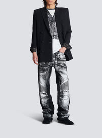 T-shirt imprimé veste biker - Noir & Blanc