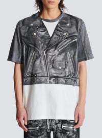 T-shirt imprimé trompe-l’œil veste biker - Noir & Blanc