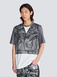 T-shirt imprimé trompe-l’œil veste biker - Noir & Blanc