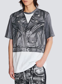 T-shirt imprimé veste biker - Noir & Blanc