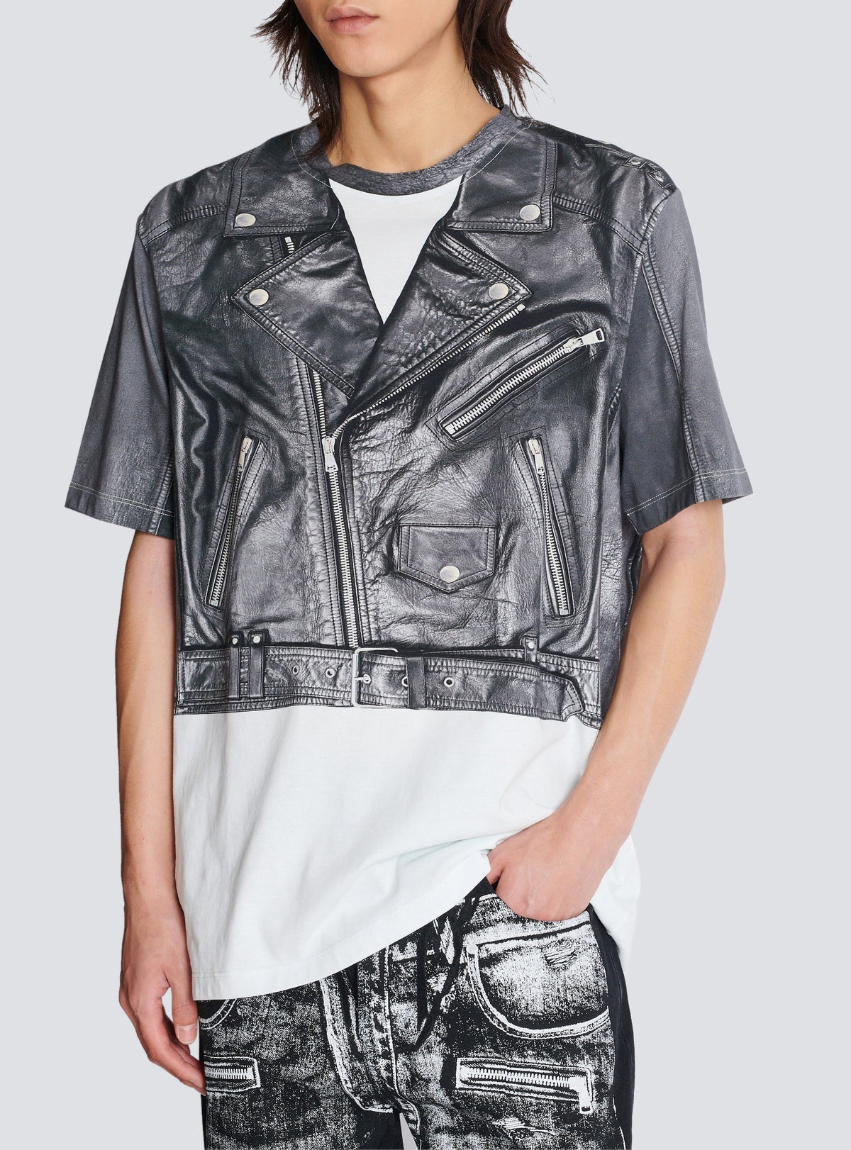 T-shirt imprimé veste biker - Noir & Blanc