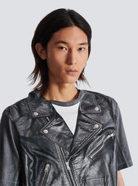 T-shirt imprimé trompe-l’œil veste biker - Noir & Blanc