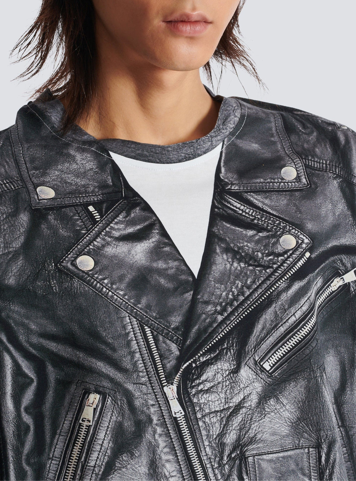 T-shirt imprimé veste biker - Noir & Blanc