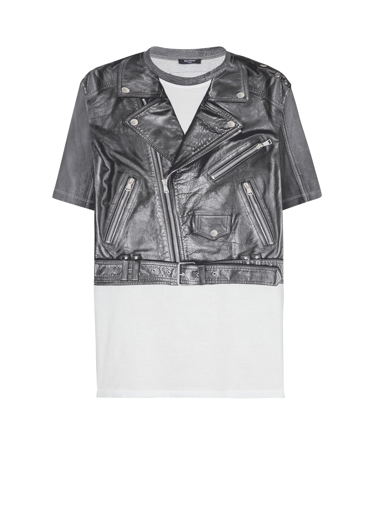 T-shirt imprimé trompe-l’œil veste biker - Noir & Blanc