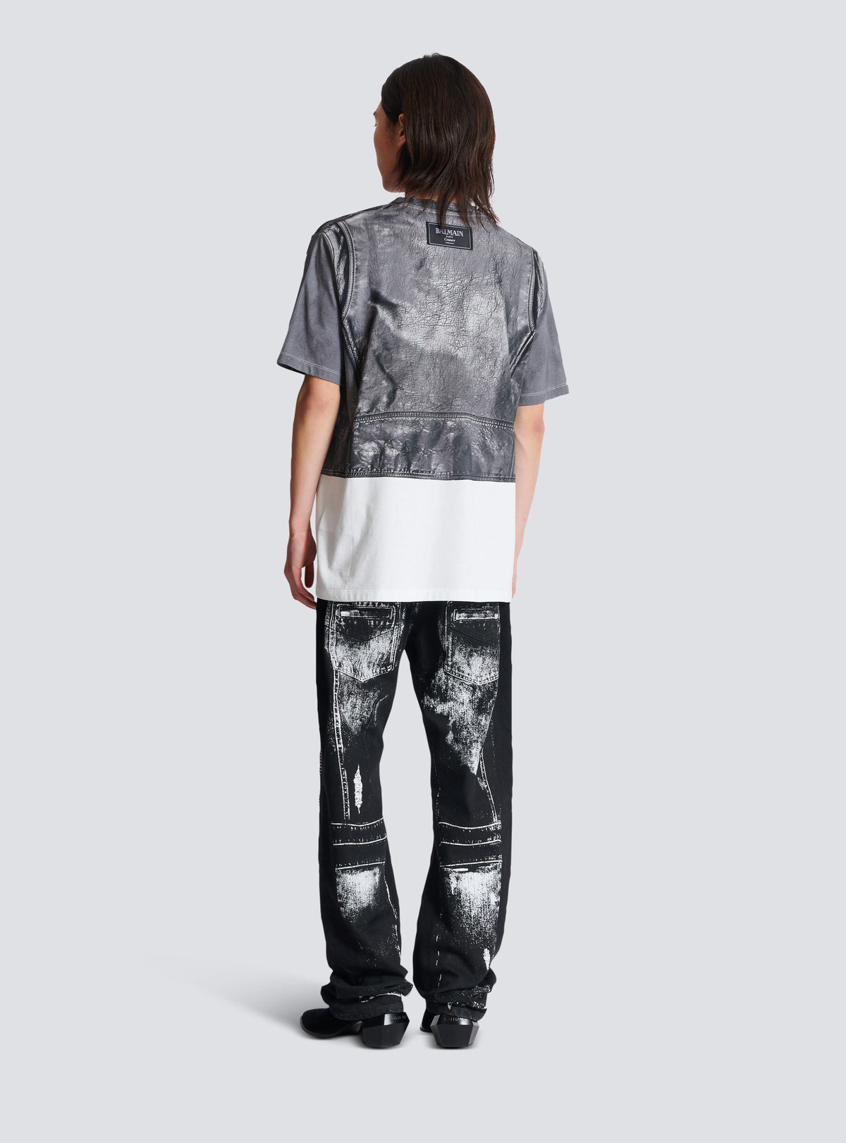 T-shirt imprimé trompe-l’œil veste biker - Noir & Blanc